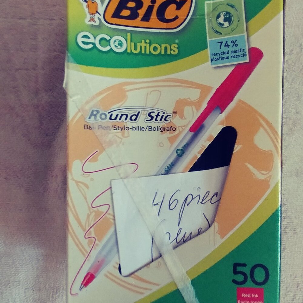 BIC Round Stic ECOlutions Ballpoint Pens 50 Pack Red(46 pens only)